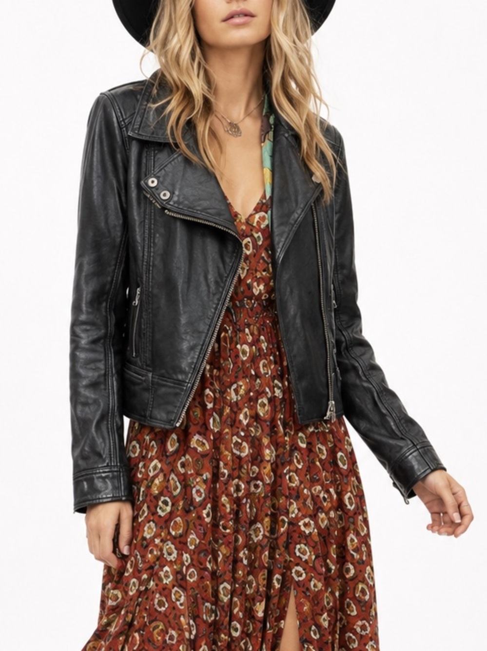 Ted Baker London 100% Leather Moto Jacket Black Biker Quiet Luxury Size 3 Womens